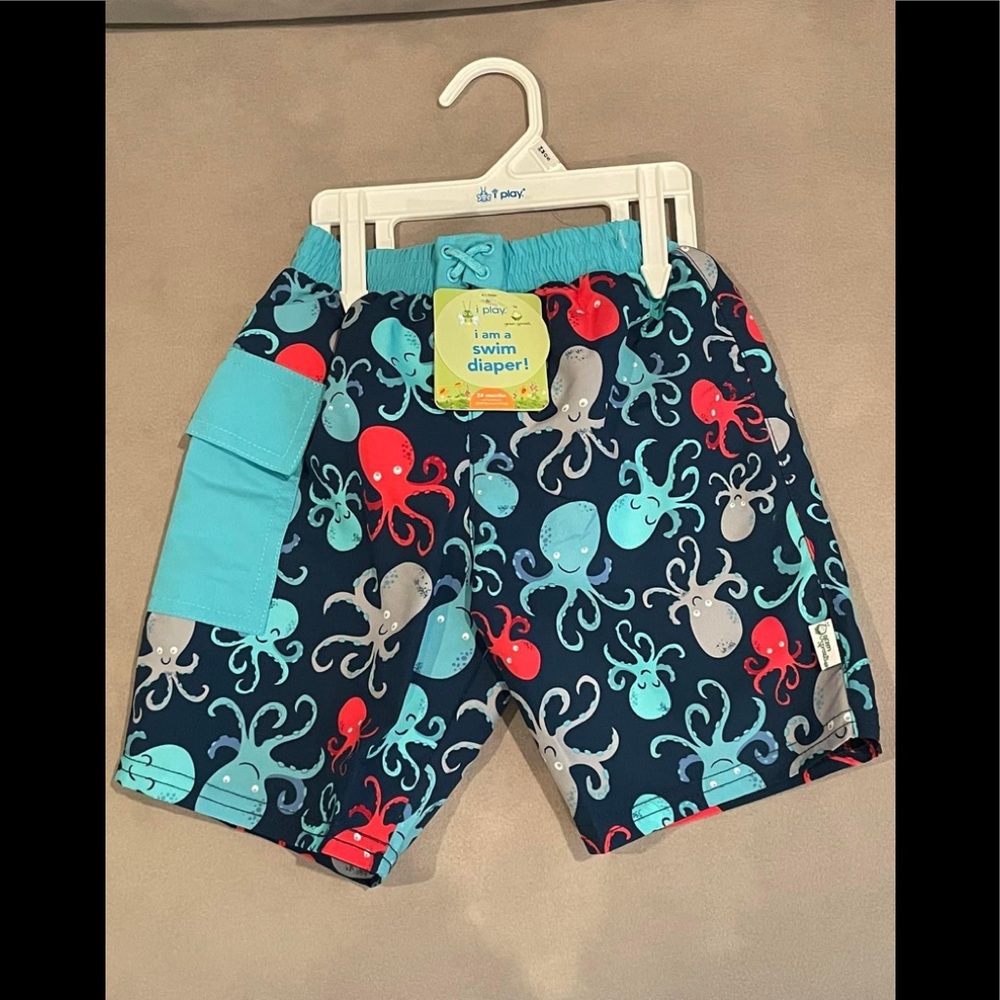 i play trunks with swim diaper- Navy octopus